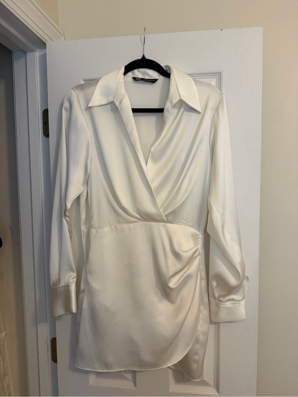ZARA White Satin Wrap Dress